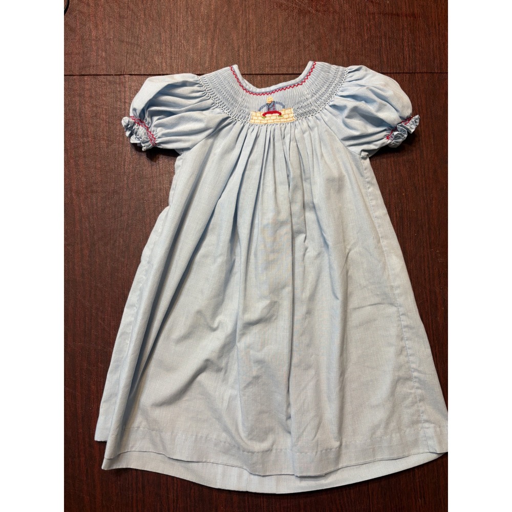 Mom & Me Humpty Dumpty Smocked Bishop Dress Blue Gingham 24M